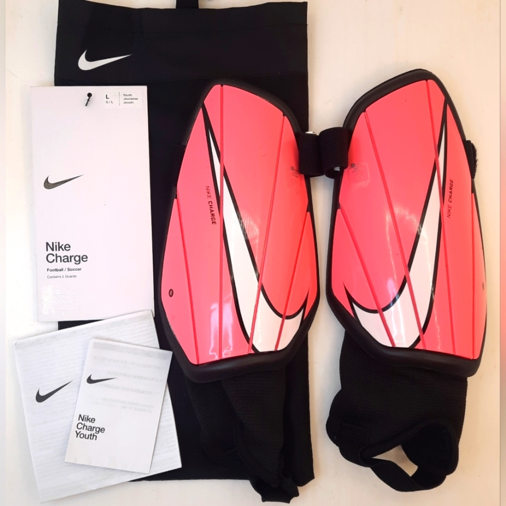 NEW Nike Youth Charge Soccer Shin Guard Sunset Black SP2165-675 Pink